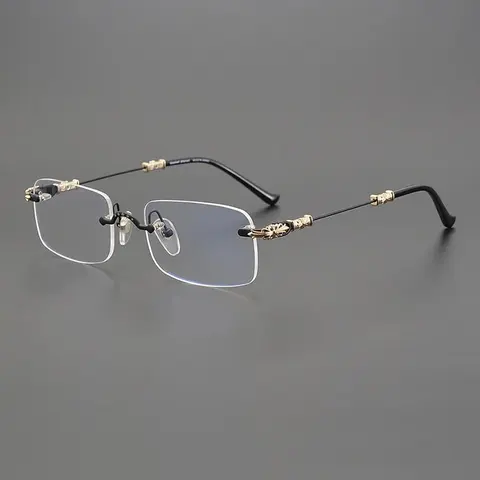 Rimless Square Optical Glasses with Gold Accents