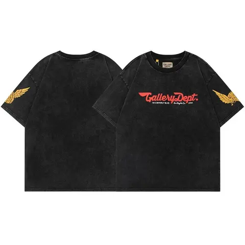 Gallery Dept. Black T-Shirt with Wing Embroidery