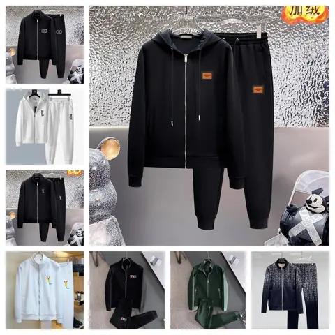 Men's Hooded Tracksuit Set - Black Zip-Up Sweatshirt and Joggers