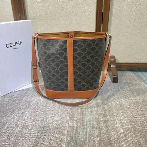 Celine Bucket Bag Monogram Canvas with Tan Leather Trim