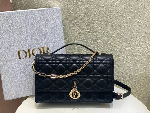 Dior Black Quilted Leather Bag with Gold Chain Strap