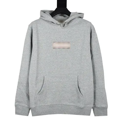 Gray Hoodie with Plaid Patch