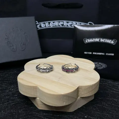 Chrome Hearts Silver Hoop Earrings with Gemstone Accents