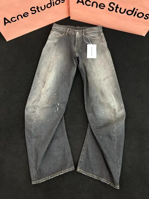 Acne Studios Wide Leg Distressed Denim Jeans
