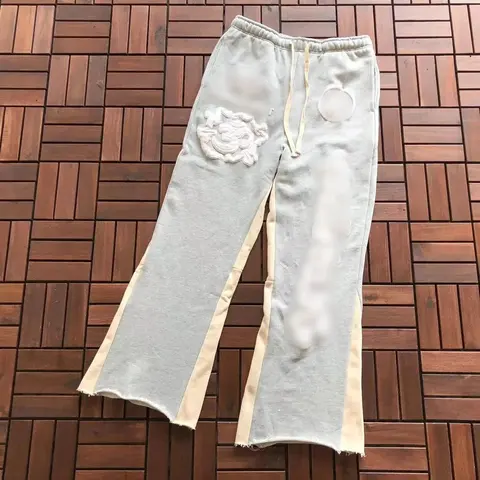 Gray Sweatpants with Embroidered Logo and Side Stripes