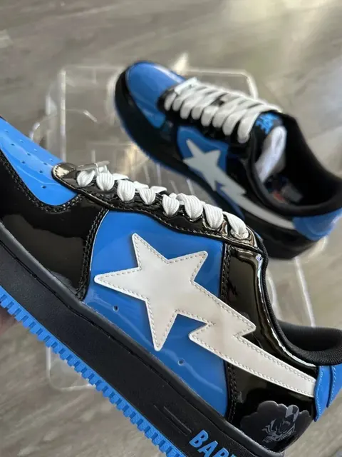 Bape Star Sneakers Blue Black Patent Leather
