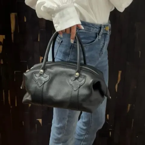 Black Leather Handbag with Dual Handles