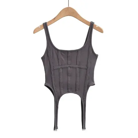 European Style Irregular Ribbed Tank Top for Women, Slim-Fit Halter Top
