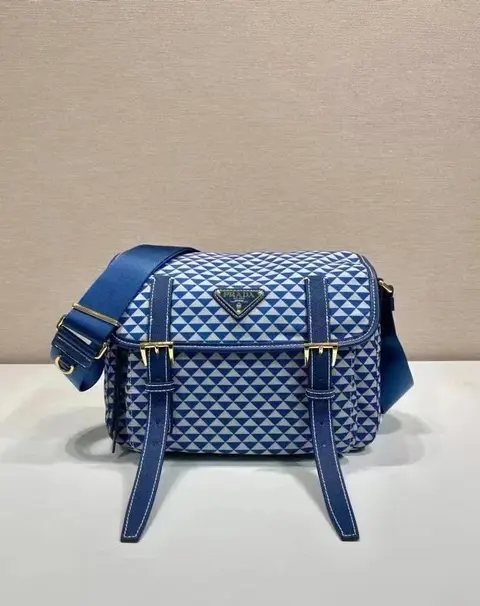 Prada Blue Geometric Pattern Crossbody Bag