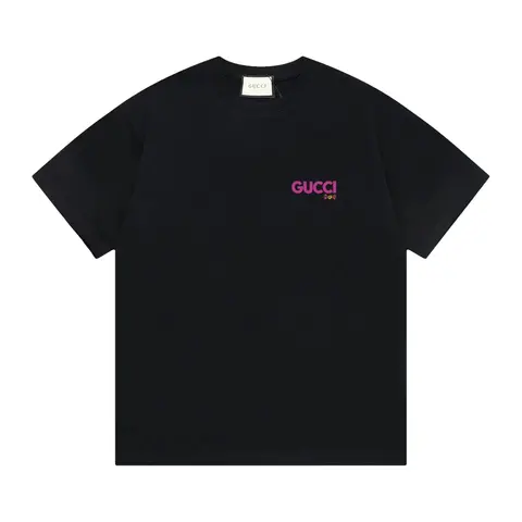 Gucci Black T-Shirt with Pink Logo