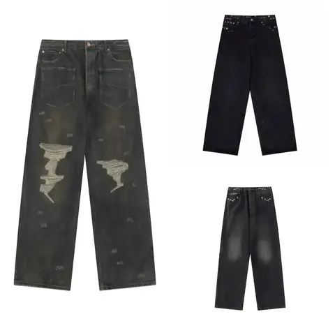 Balenciaga Dirty Black Wide Leg Jeans