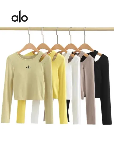 alo Ribbed Long Sleeve Crop Tops