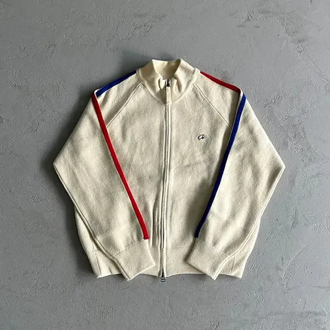 Champion Cream Track Jacket with Red and Blue Stripes