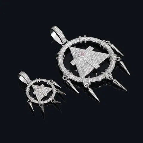 Diamond-Encrusted Pyramid Pendant with Spikes
