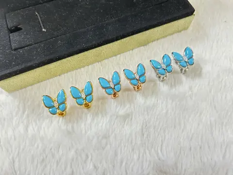Blue Butterfly Stud Earrings and Rings Set