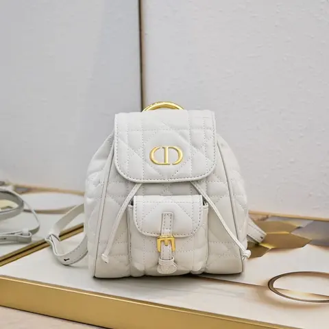 Dior White Quilted Mini Backpack with Gold Hardware