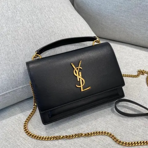 Saint Laurent Black Leather Monogram Shoulder Bag