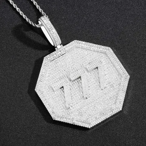 Diamond-Encrusted Octagonal Pendant Necklace with 'TT' Initials