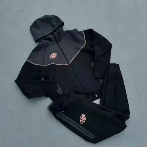 Black Hoodie and Jogger Set with Pink Logo