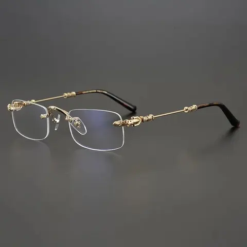 Gold Rimless Eyeglasses with Tortoiseshell Temples