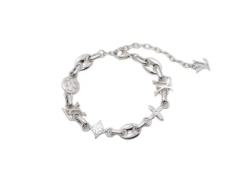 Louis Vuitton Silver Chain Bracelet with Monogram Charms