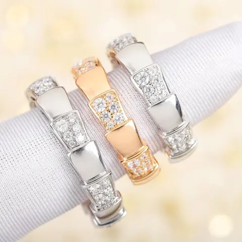 Crystal-Embedded Geometric Stackable Rings in Silver and Rose Gold