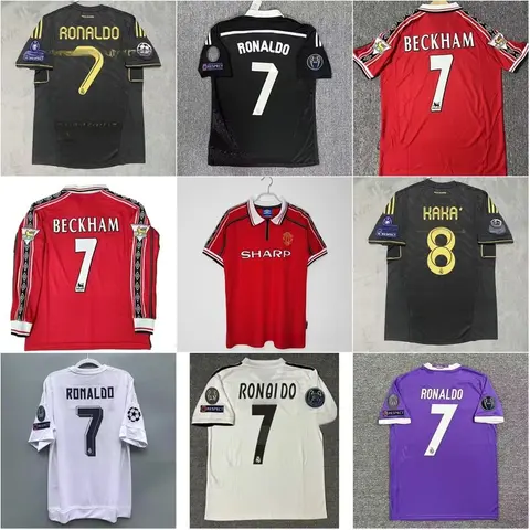 Manchester United Football Jersey Collection Featuring Ronaldo, Beckham, and Kaka