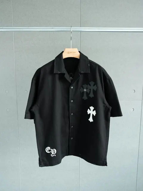 Black Cross Embroidered Short Sleeve Shirt