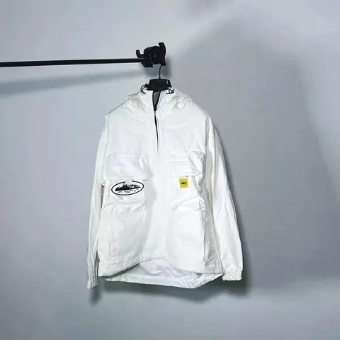 White Waterproof Anorak Jacket with Logo Patches