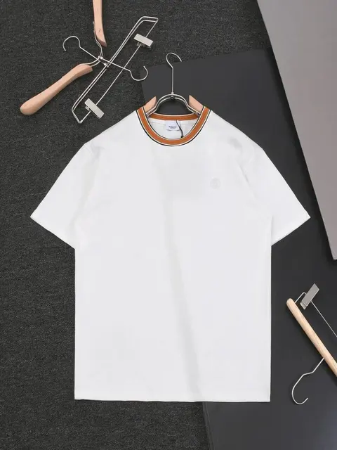White T-Shirt with Orange Trim Collar