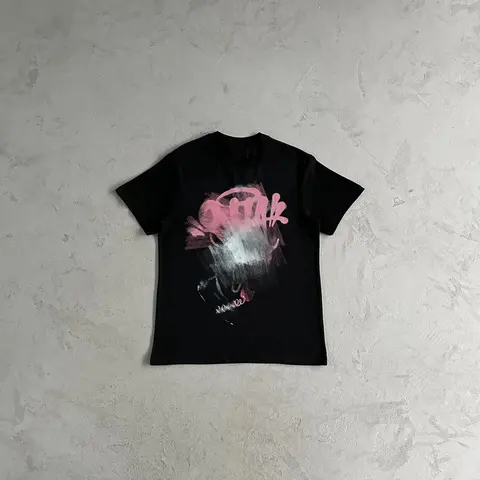 Black T-Shirt with Pink Abstract Graphic Print