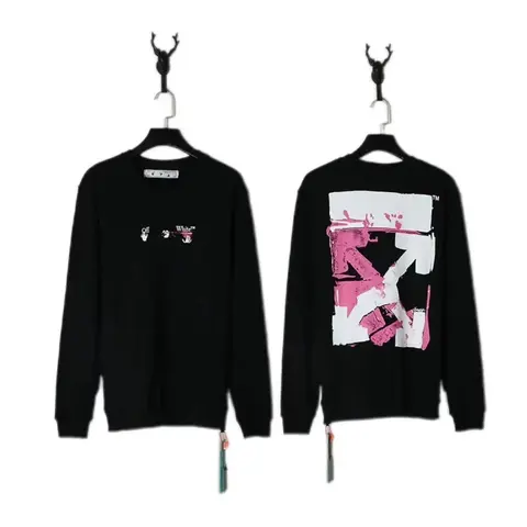 Off-White Black Long Sleeve Sweatshirt with Pink and White Graphic Print