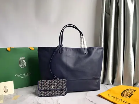 Goyard Navy Leather Tote Bag with Monogram Clutch