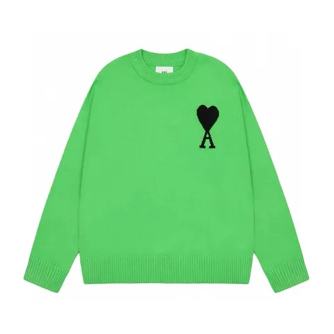 AMI Green Knit Sweater with Heart and A Logo