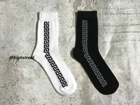 Versace Greek Key Pattern Socks - Black and White