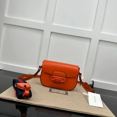 Gucci Orange Leather Crossbody Bag with Web Strap