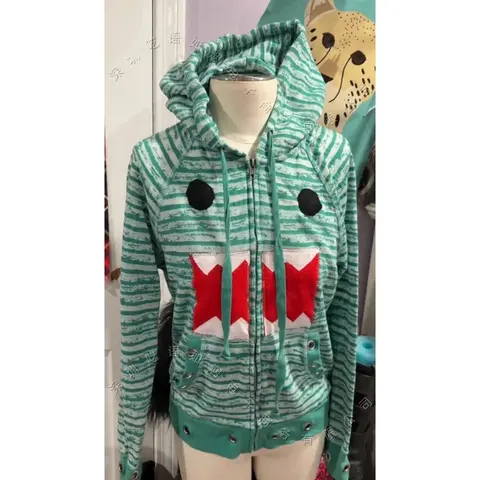 Striped Hoodie with Cat Face Design