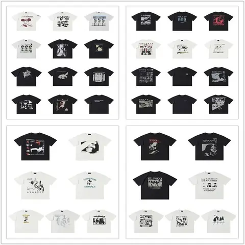 Collection of Graphic T-Shirts Featuring Various Artistic Designs and Texts
