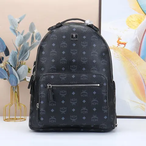 MCM Black Monogram Backpack