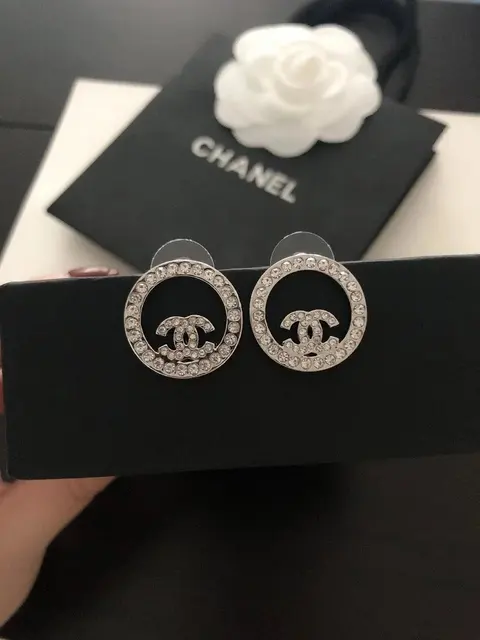 Chanel Crystal Logo Stud Earrings