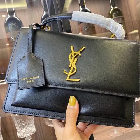 Saint Laurent Black Leather Monogram Bag
