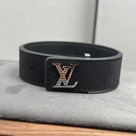 Louis Vuitton Monogram Black Leather Bracelet