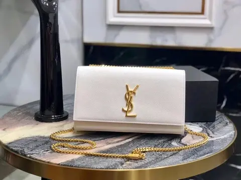 Saint Laurent White Leather Monogram Chain Bag
