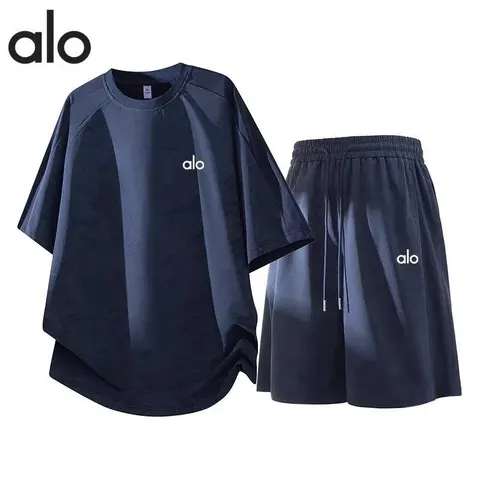alo Yoga Set - Navy Blue Oversized Tee and Shorts