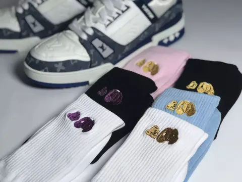 Panda Face Embroidered Crew Socks Set