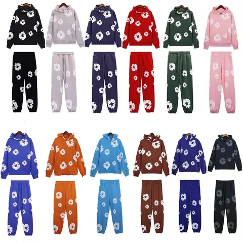 Floral Print Hoodie and Pants Matching Sets