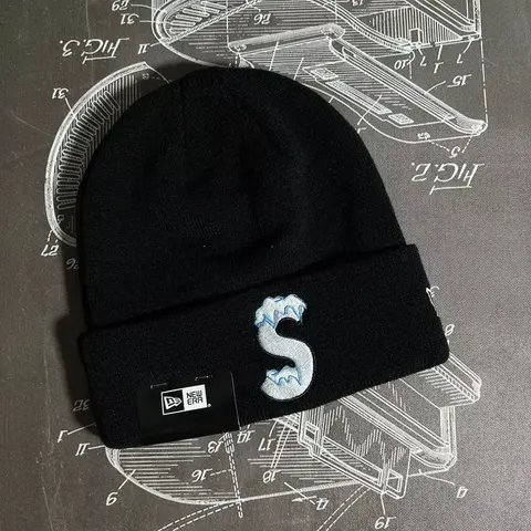 New Era Black Beanie with Embroidered S Logo