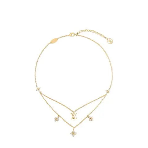 Louis Vuitton Double Chain Necklace with LV and Flower Charms