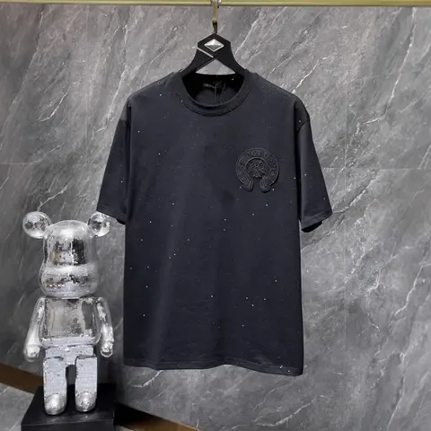 Black Embellished T-Shirt with Circular Logo Patch