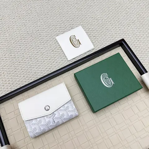 Goyard White Monogram Wallet with Green Box and Card